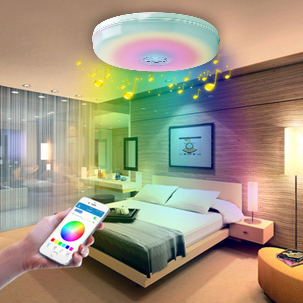 WiFi Ceiling Lights 24W, RGB+W+WW, Dimmable with Bluetooth Speaker