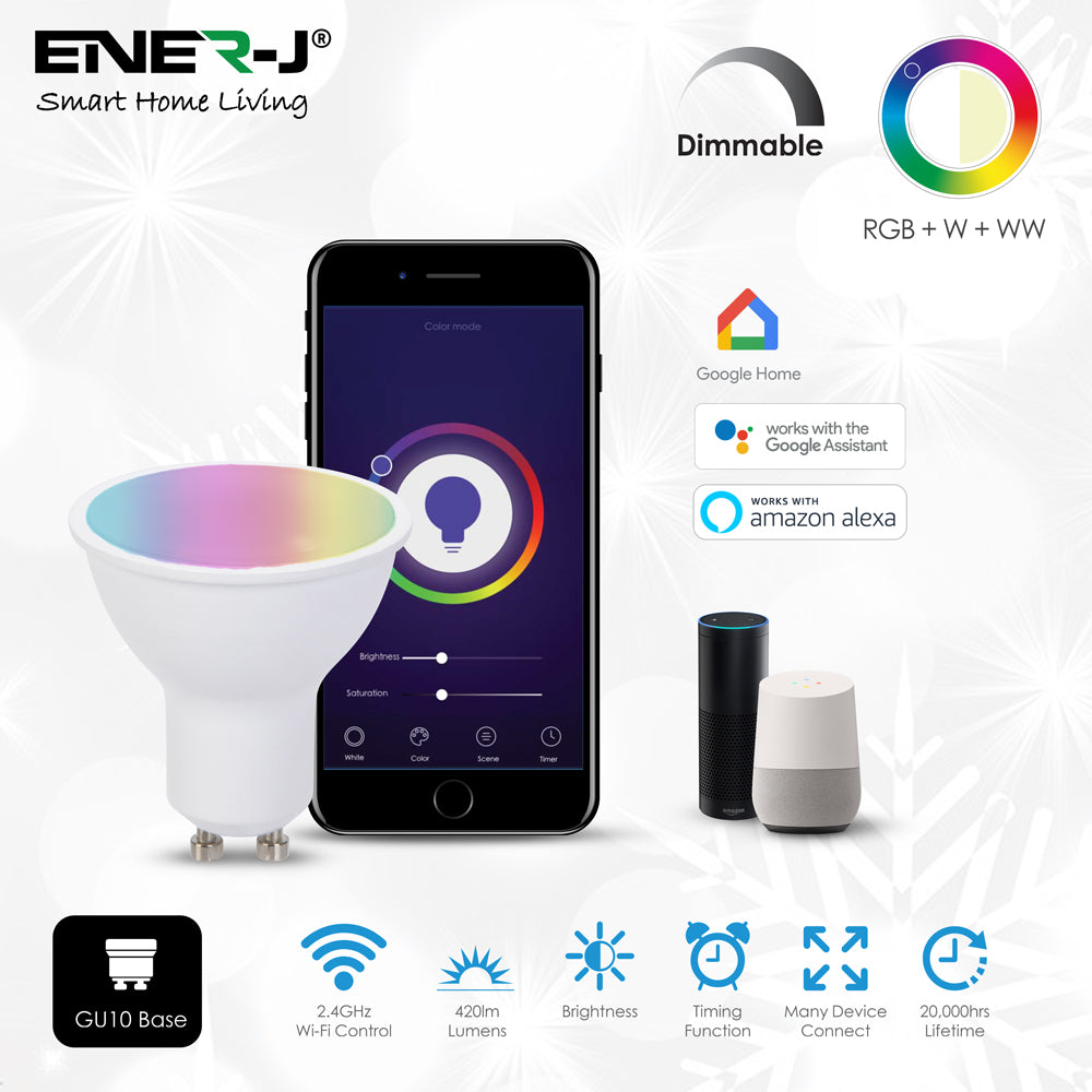 Smart WiFi GU10 LED Lamp 5W, RGB+W+WW, Dimmable