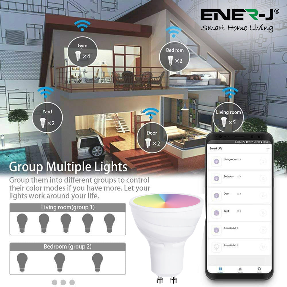 Smart WiFi GU10 LED Lamp 5W, RGB+W+WW, Dimmable
