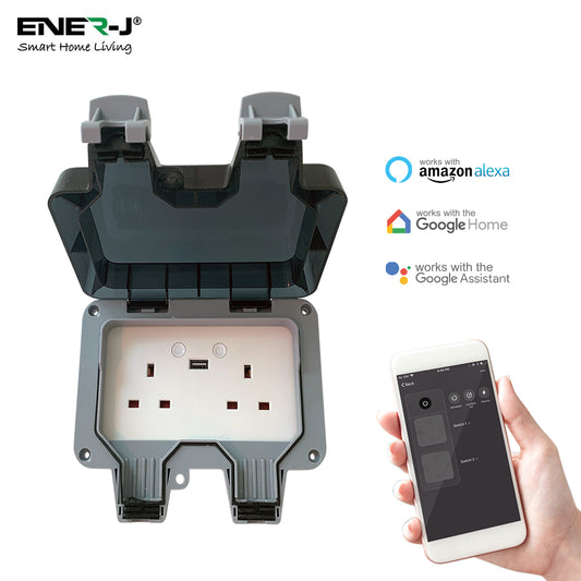 Smart WiFi Weatherproof 13A Twin Wall Sockets with 2 USB Ports (IP55)