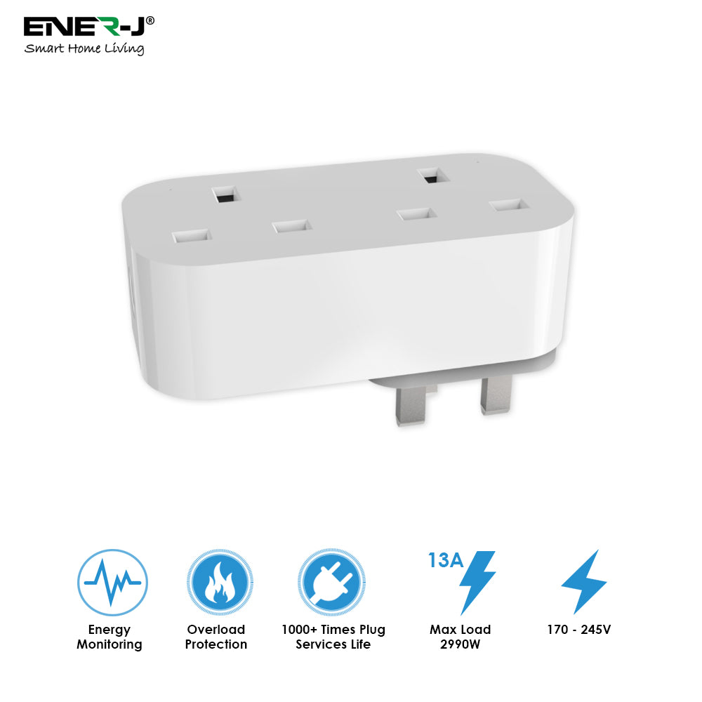 13A WiFi Dual Smart Plug, UK BS Plug, With Energy Monitor