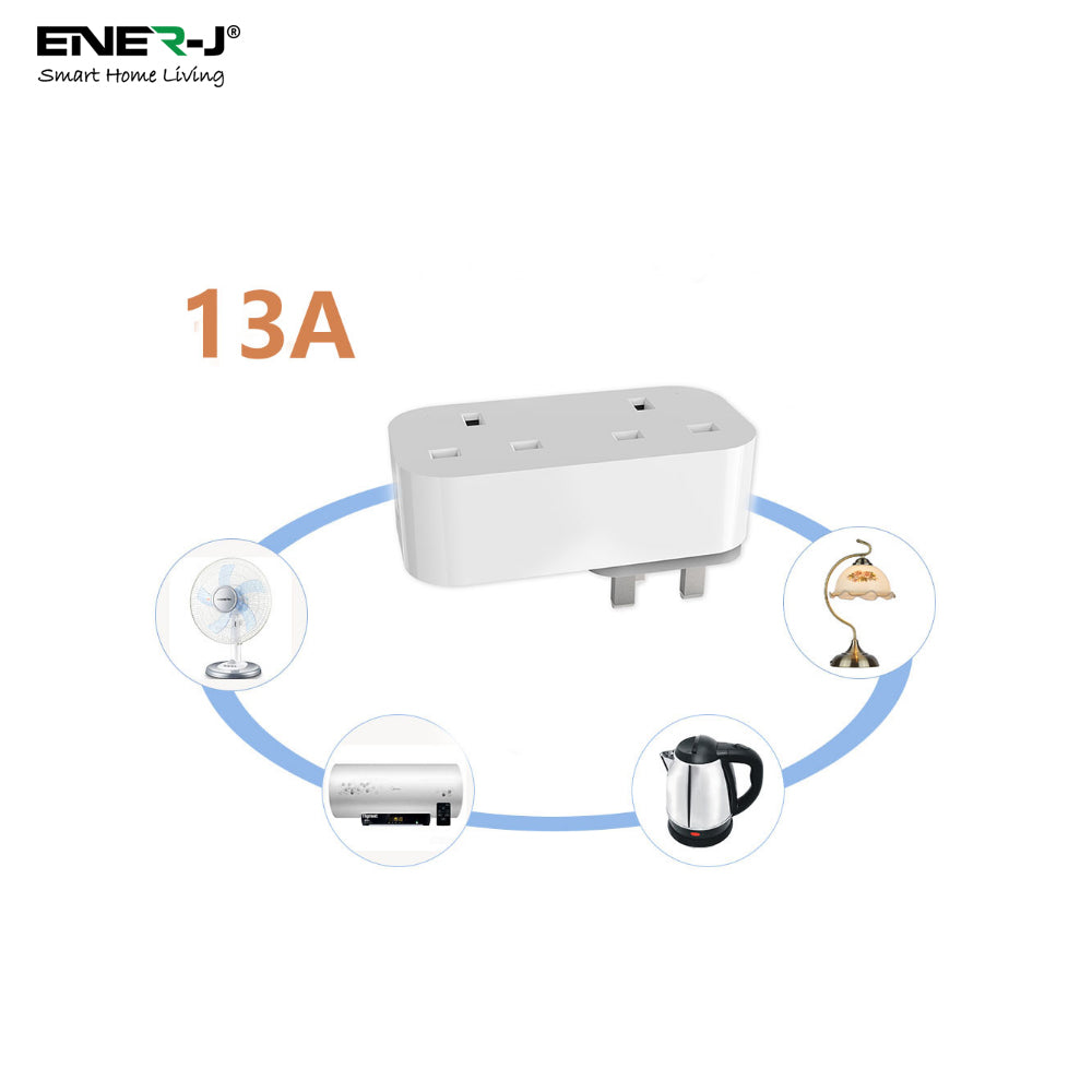 13A WiFi Dual Smart Plug, UK BS Plug, With Energy Monitor