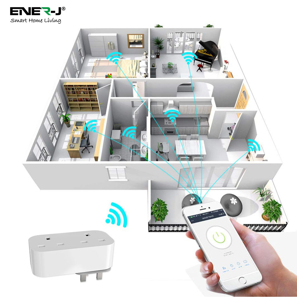 13A WiFi Dual Smart Plug, UK BS Plug, With Energy Monitor