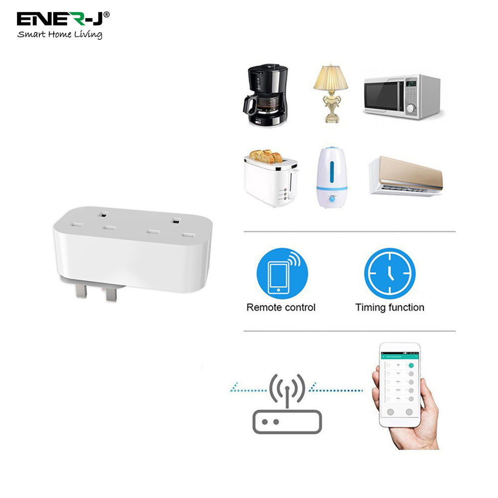 13A WiFi Dual Smart Plug, UK BS Plug, With Energy Monitor